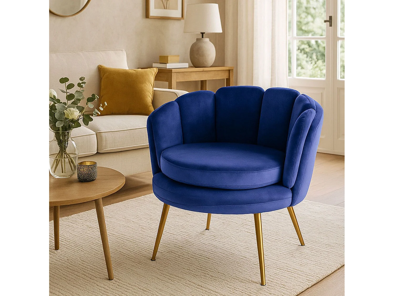 Poltrona rotonda in velluto blu Brenda