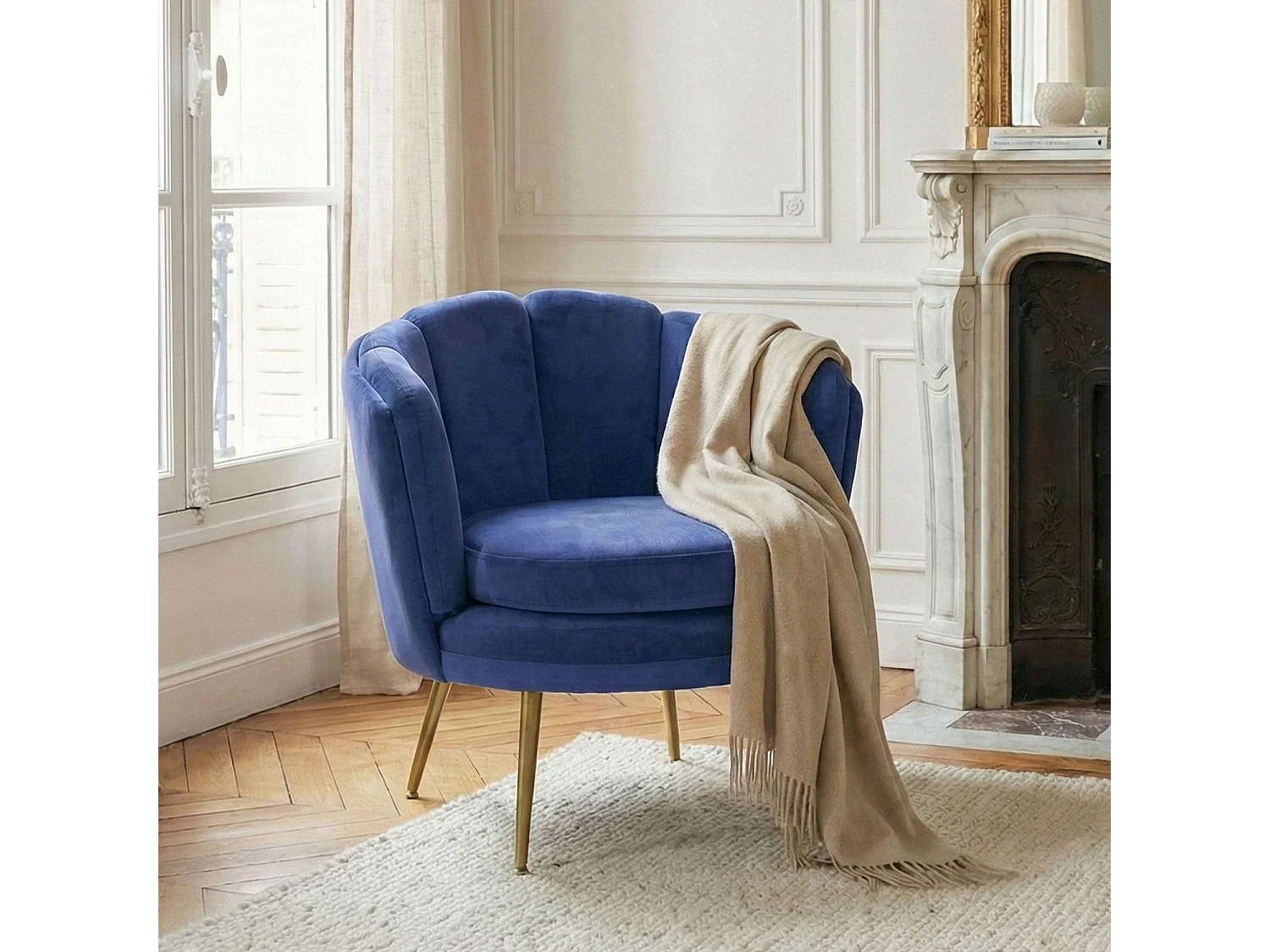 Fauteuil Arrondi en Velours "Dabren" 80cm Bleu