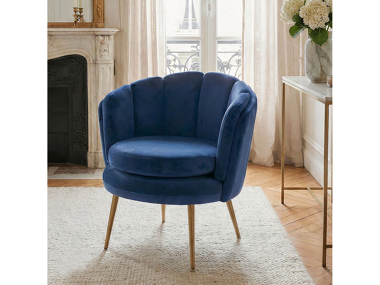 Runder Samt Sessel "Dabren" Blau - Modern und Bequem