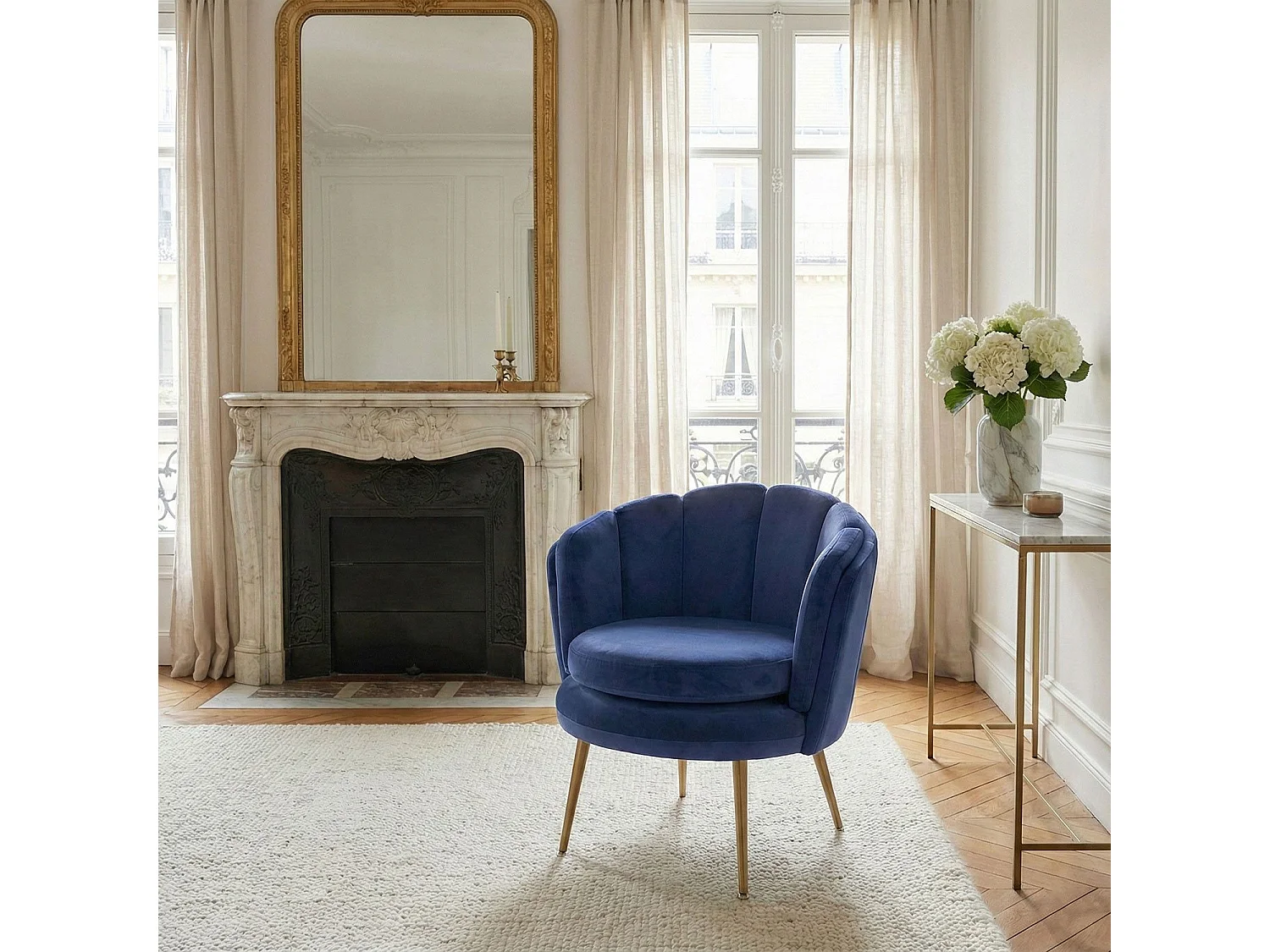 Runder Samt Sessel "Dabren" Blau - Modern und Bequem