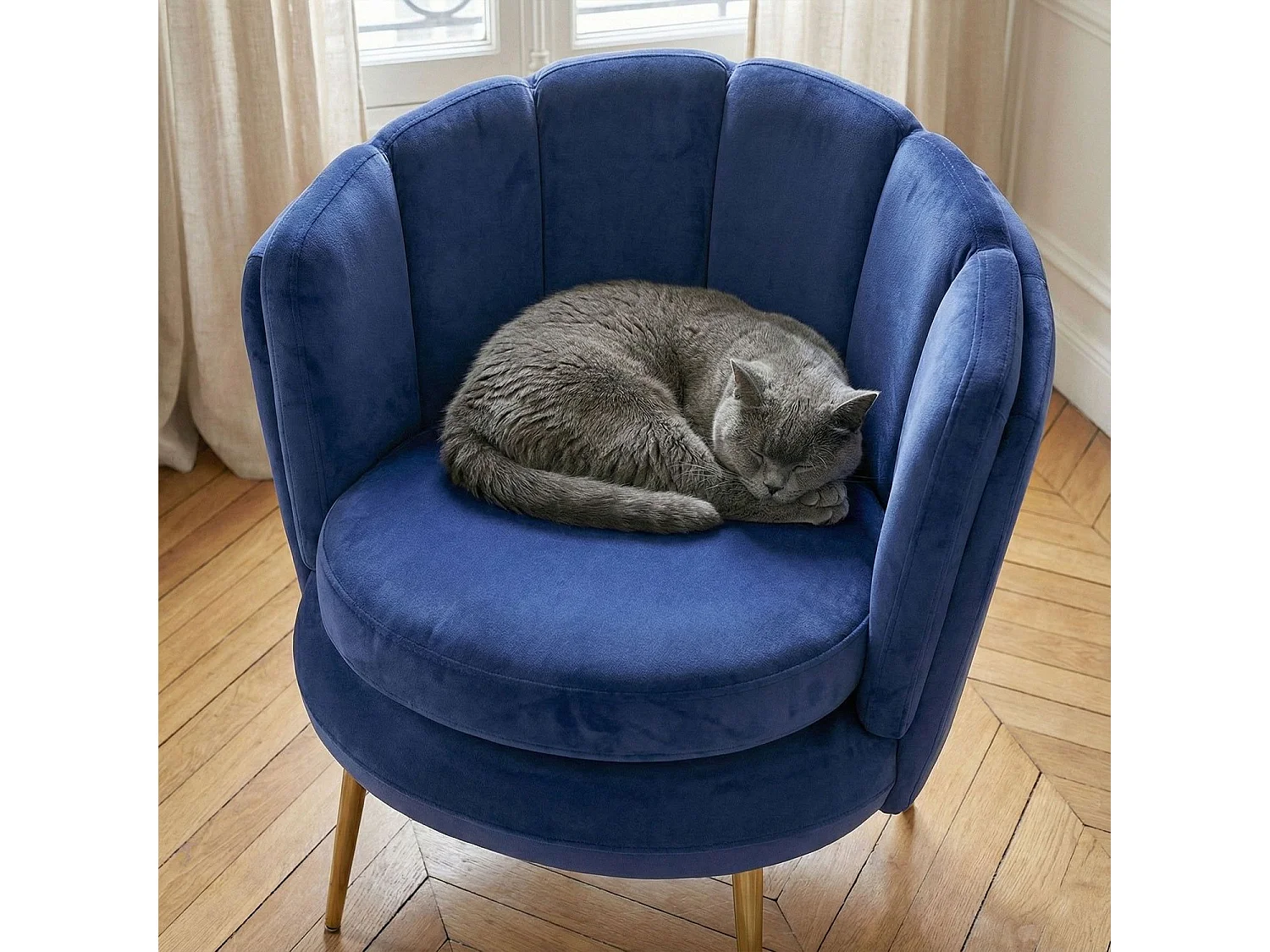 Runder Samt Sessel "Dabren" Blau - Modern und Bequem