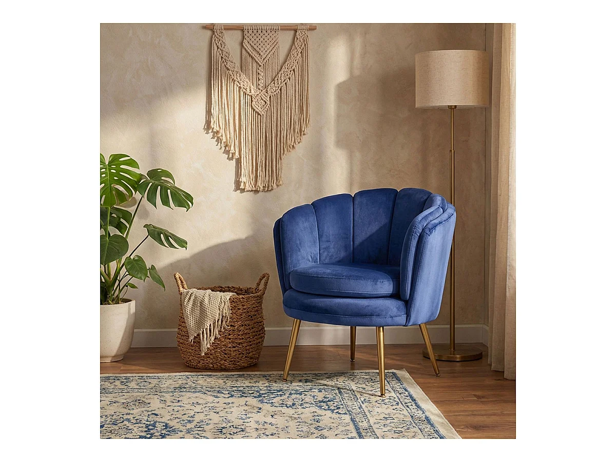 Fauteuil Arrondi en Velours "Dabren" 80cm Bleu