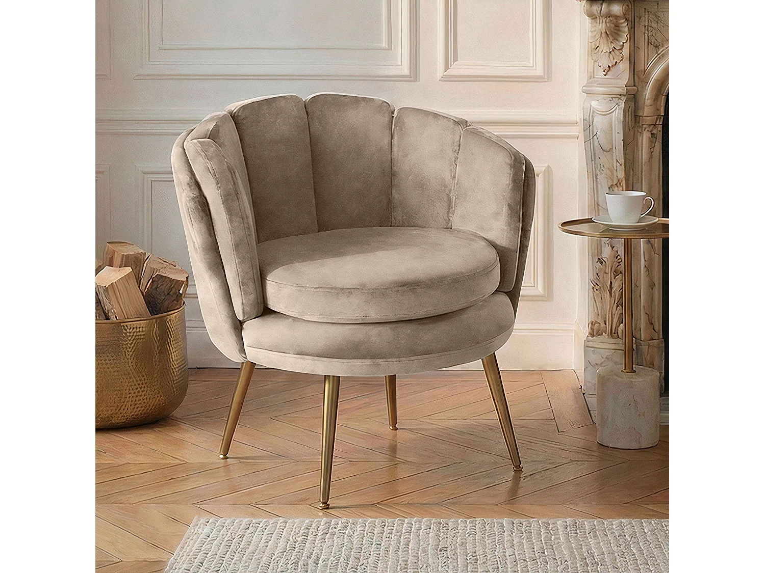 Fotel Okrągły z Weluru "Dabren" 80cm Taupe Wygodny i Elegancki