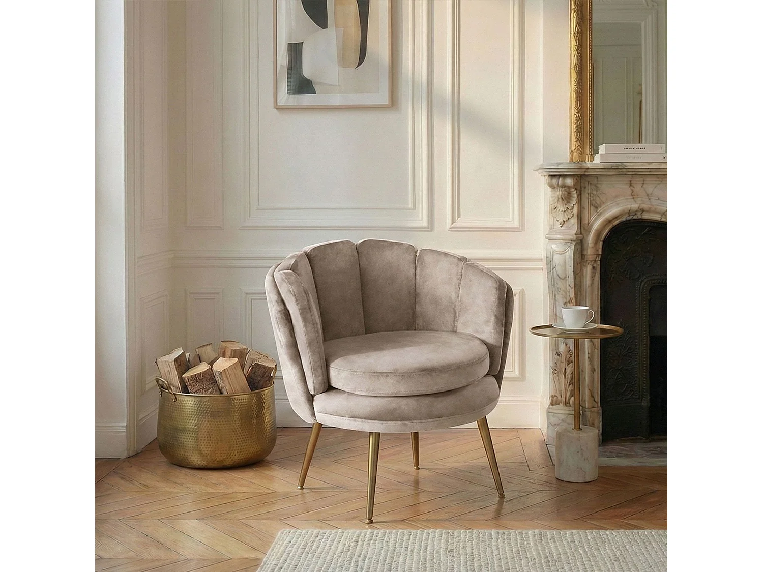 Fotel Okrągły z Weluru "Dabren" 80cm Taupe Wygodny i Elegancki