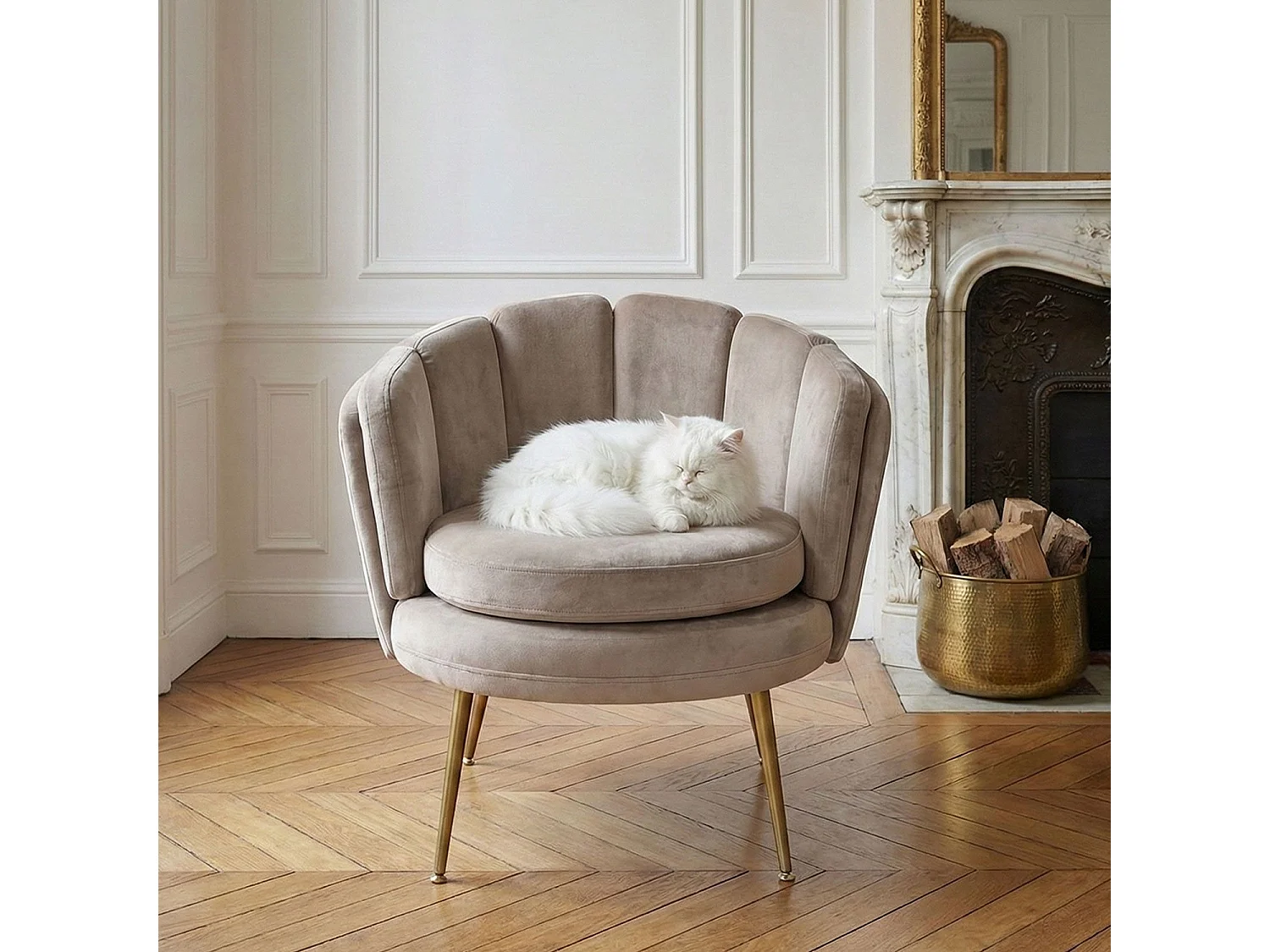 Runder Samt Sessel "Dabren" 80cm Taupe Bequem und Elegant