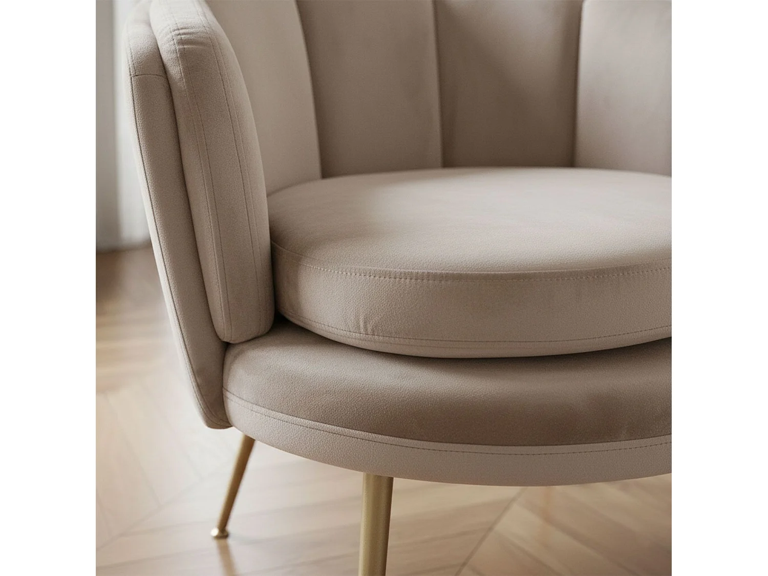 Fauteuil Arrondi en Velours "Dabren" 80cm Taupe