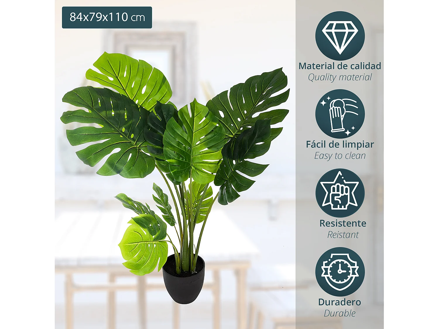 Plante Artificielle en Pot "Philodendron" 110cm Vert
