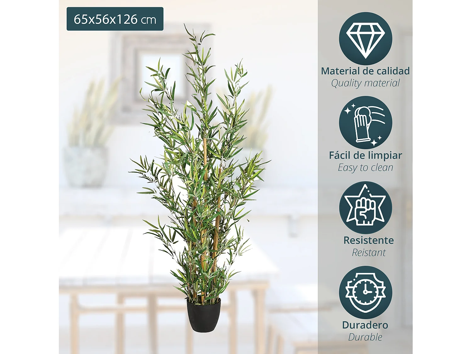Plante Artificielle "Bambou" 126cm Vert