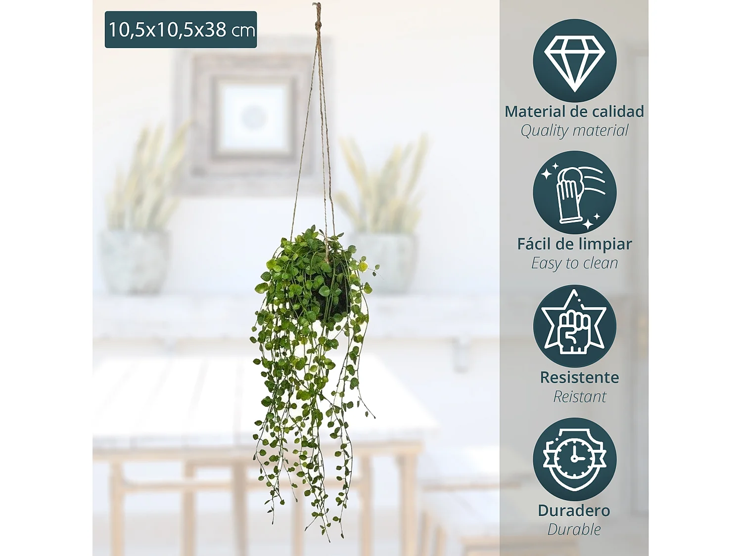 Plante Artificielle à Suspendre "Living" 62cm Vert