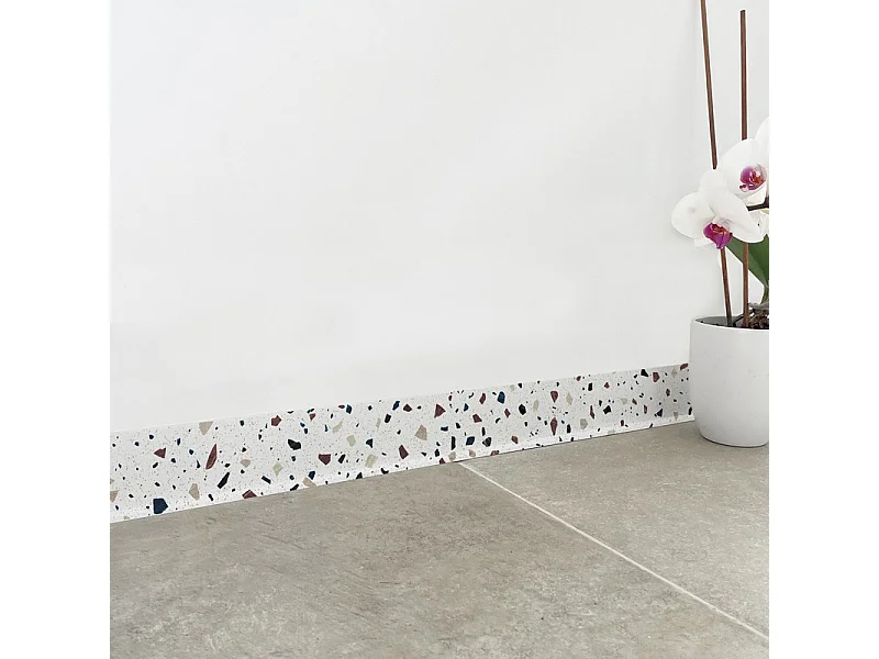 Plinthes PVC adhésives décoratives pour sol - Lot de 10 - 100x8 cm (10m) Blanc - Terrazzo