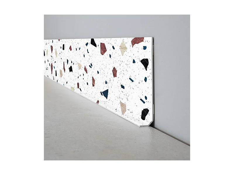 Lot de 25 plinthes PVC adhésives décoratives autocollantes pour sol - 200x8 cm - Blanc - Terrazzo