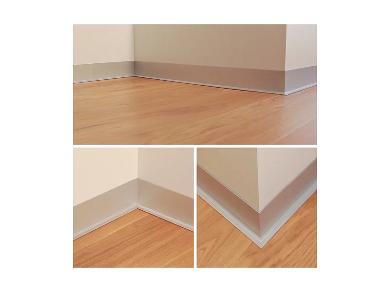Plinthes PVC adhésives décoratives pour sol - Lot de 25 - 200x8 cm (50m) Gris - Alu Brossé