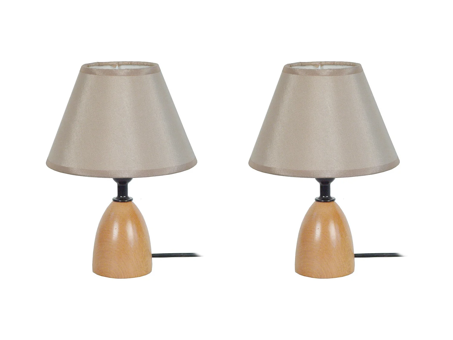 Pair de Lampes de chevet conique bois  naturel 22 cm.