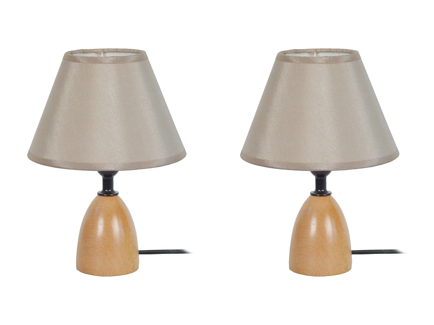 Pair de Lampes de chevet conique bois  naturel 22 cm.