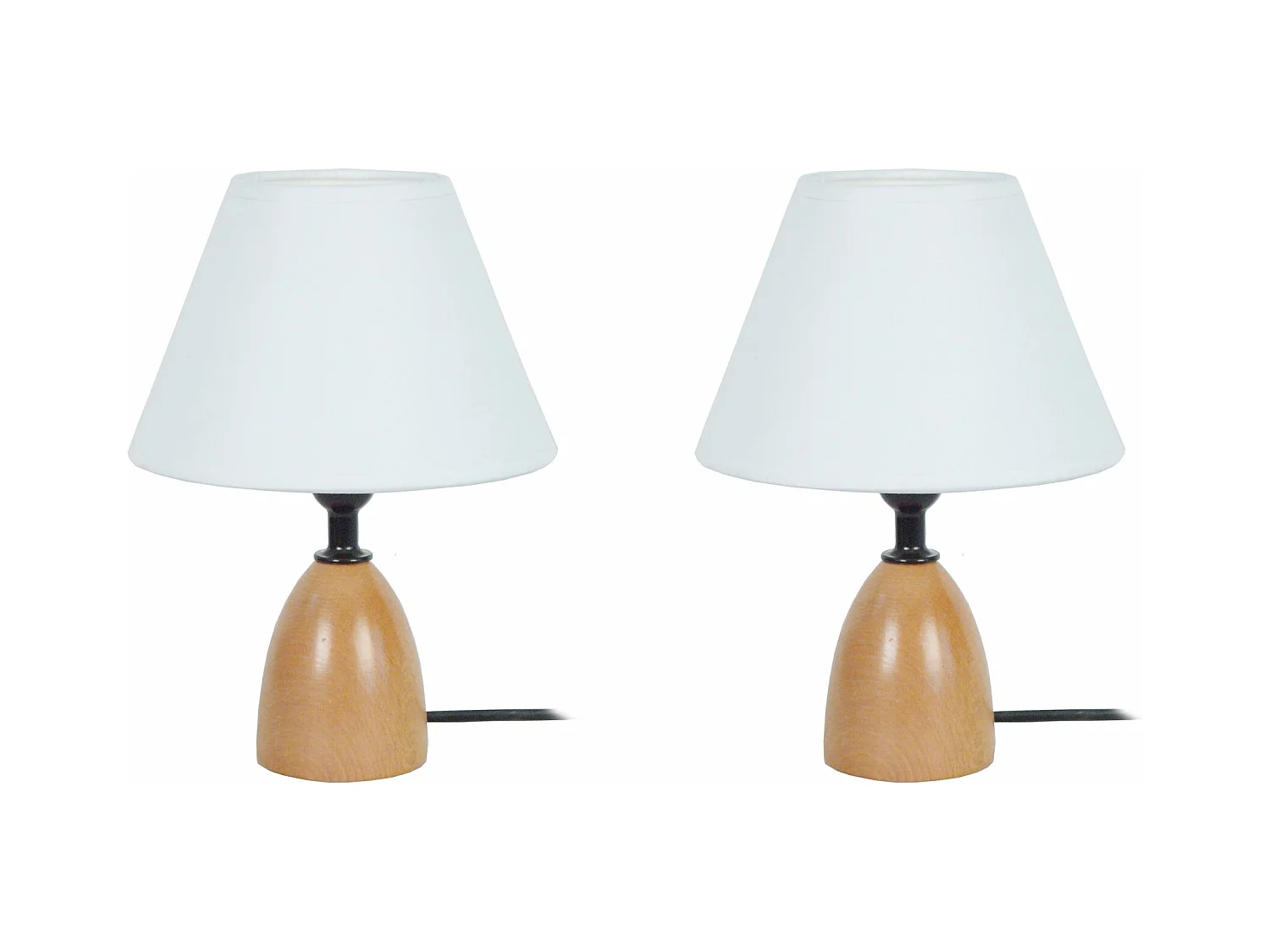 Pair de Lampes de chevet conique bois  naturel,blanc 22 cm.