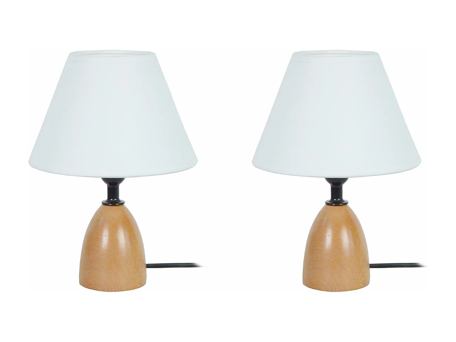 Pair de Lampes de chevet conique bois  naturel,blanc 22 cm.