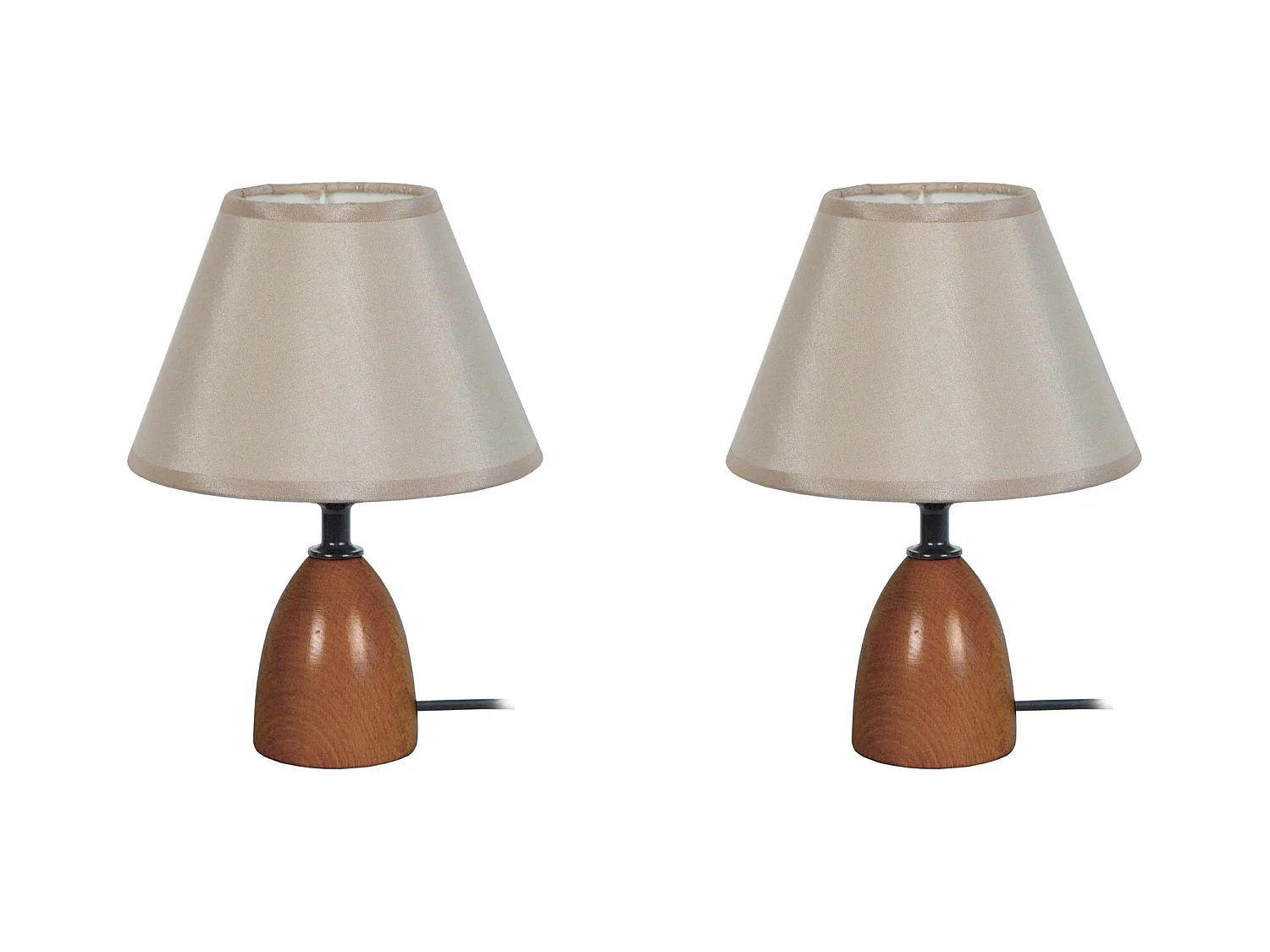 Pair de Lampes de chevet conique bois  foncé  22 cm.