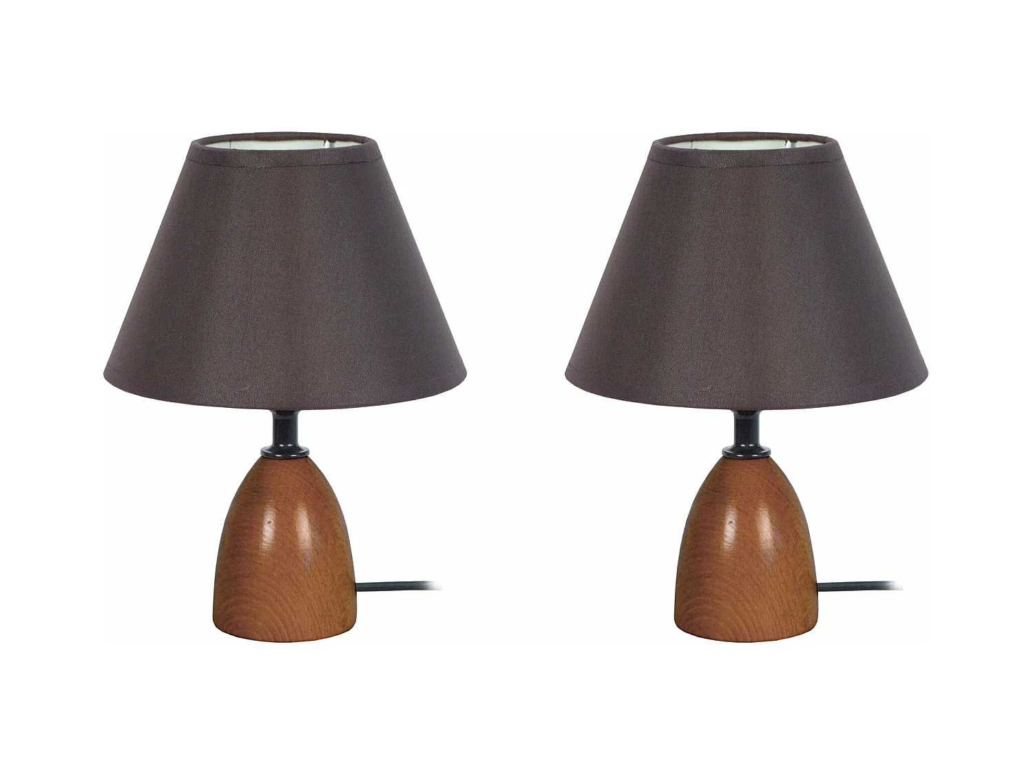 Pair de Lampes de chevet conique bois  foncé 22 cm.