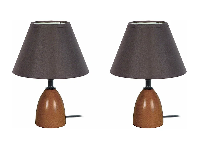 Pair de Lampes de chevet conique bois  foncé 22 cm.