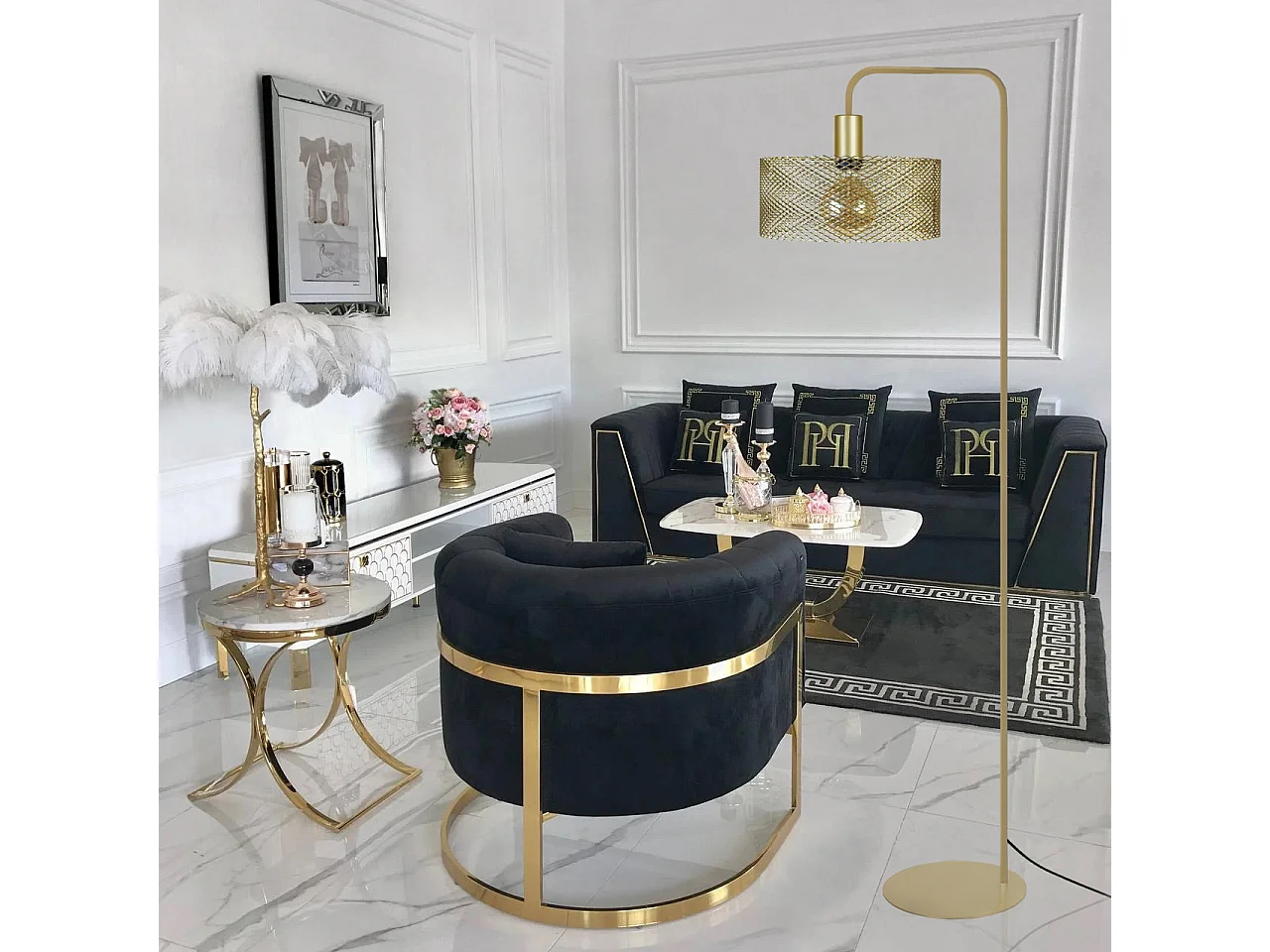 Lampadaire de Bureau TOSEL ,métal,Doré ,H157x D 30xP42cm