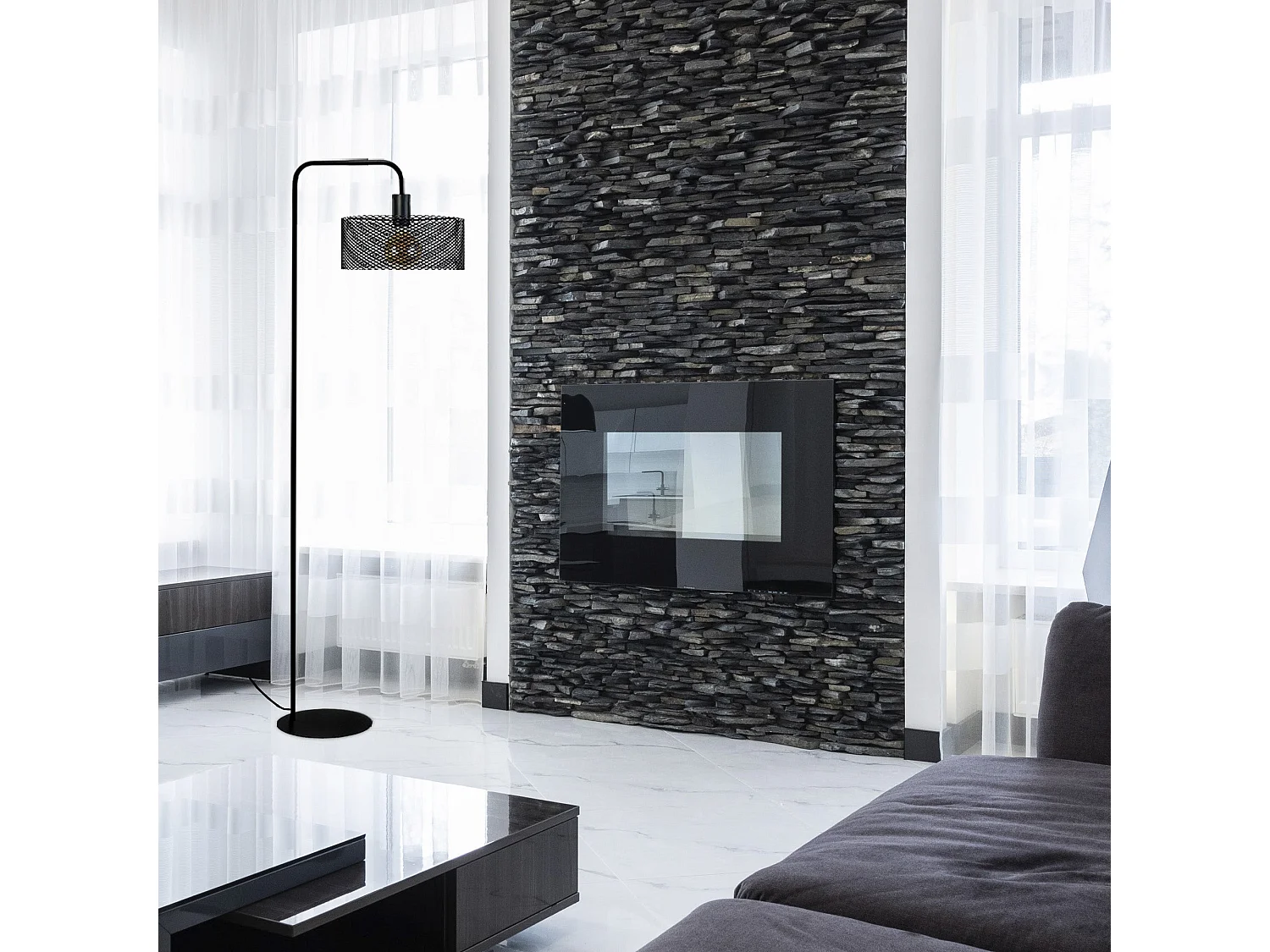 Candeeiro de Pé TOSEL ANNEAUX DE SATURNE metal certo cinza D40 x  H175  cm