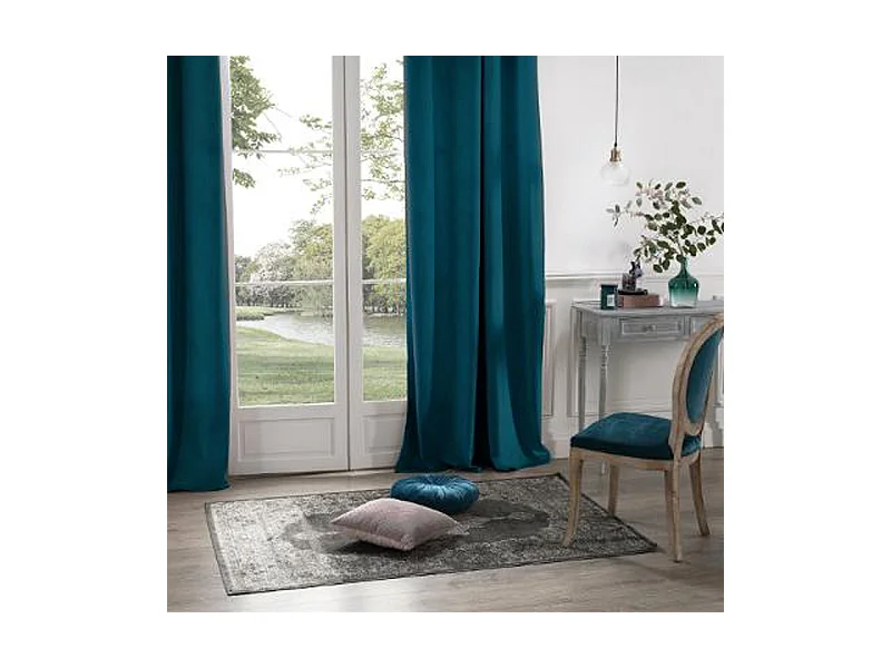 Rideau Occultant Velours "Dolce" 140x260cm Bleu Canard
