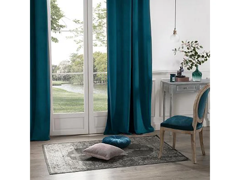 Rideau Occultant Velours "Dolce" 140x260cm Bleu Canard