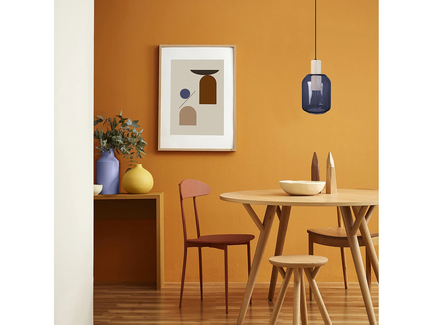 Suspension TOSEL ,bois,Bleu, H100xD14xP 14cm