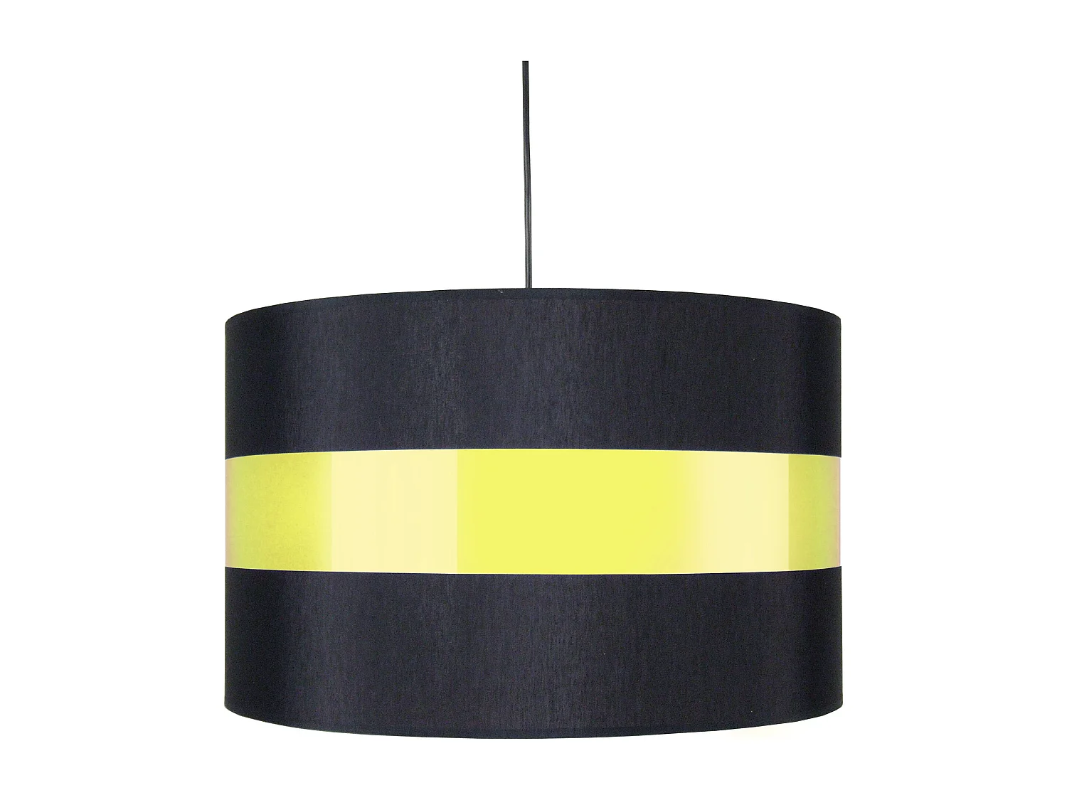 Suspension cylindre tissu noir,jaune 85 cm.