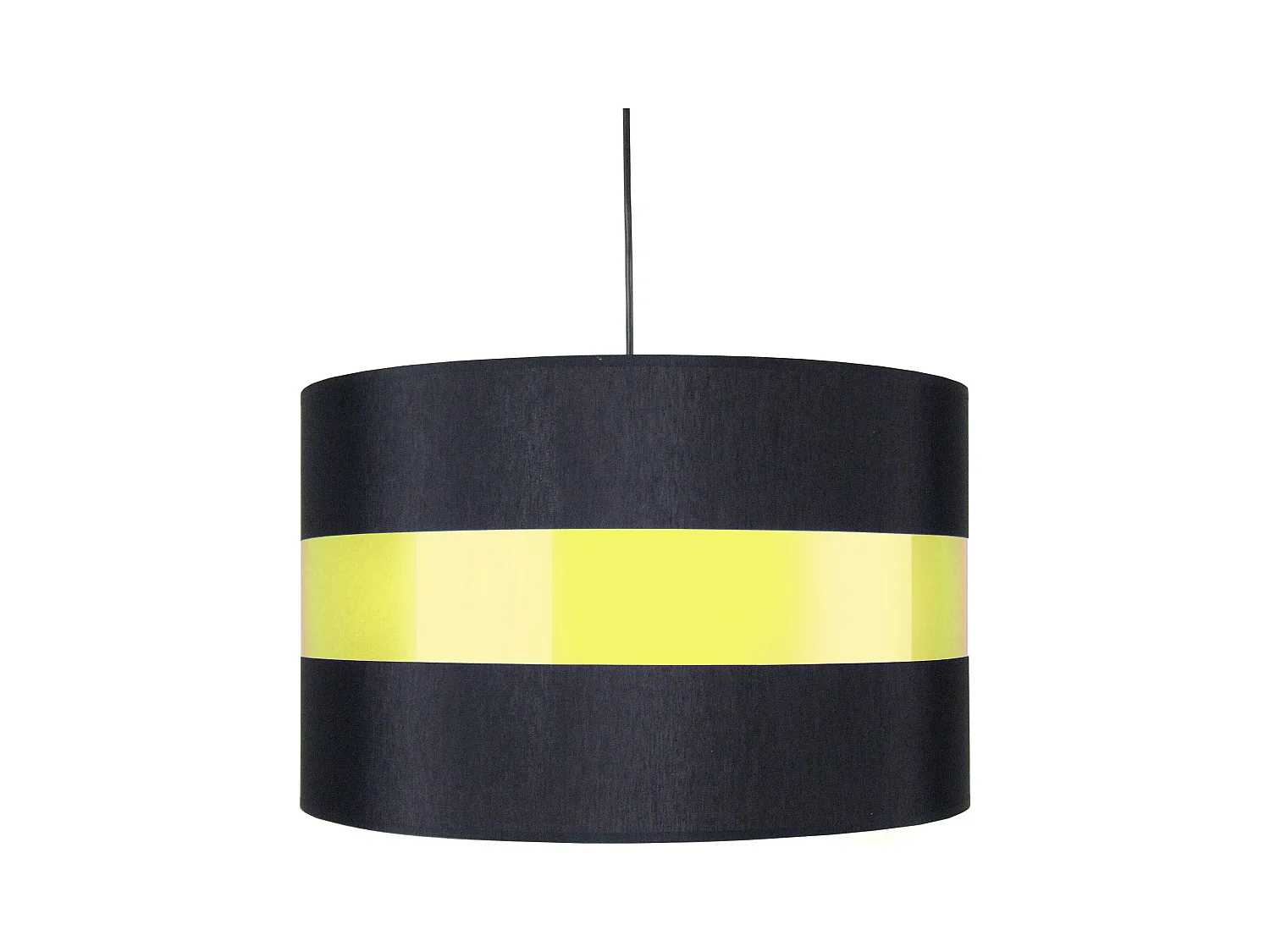 Suspension cylindre tissu noir,jaune 85 cm.