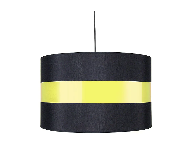 Suspension cylindre tissu noir,jaune 85 cm.