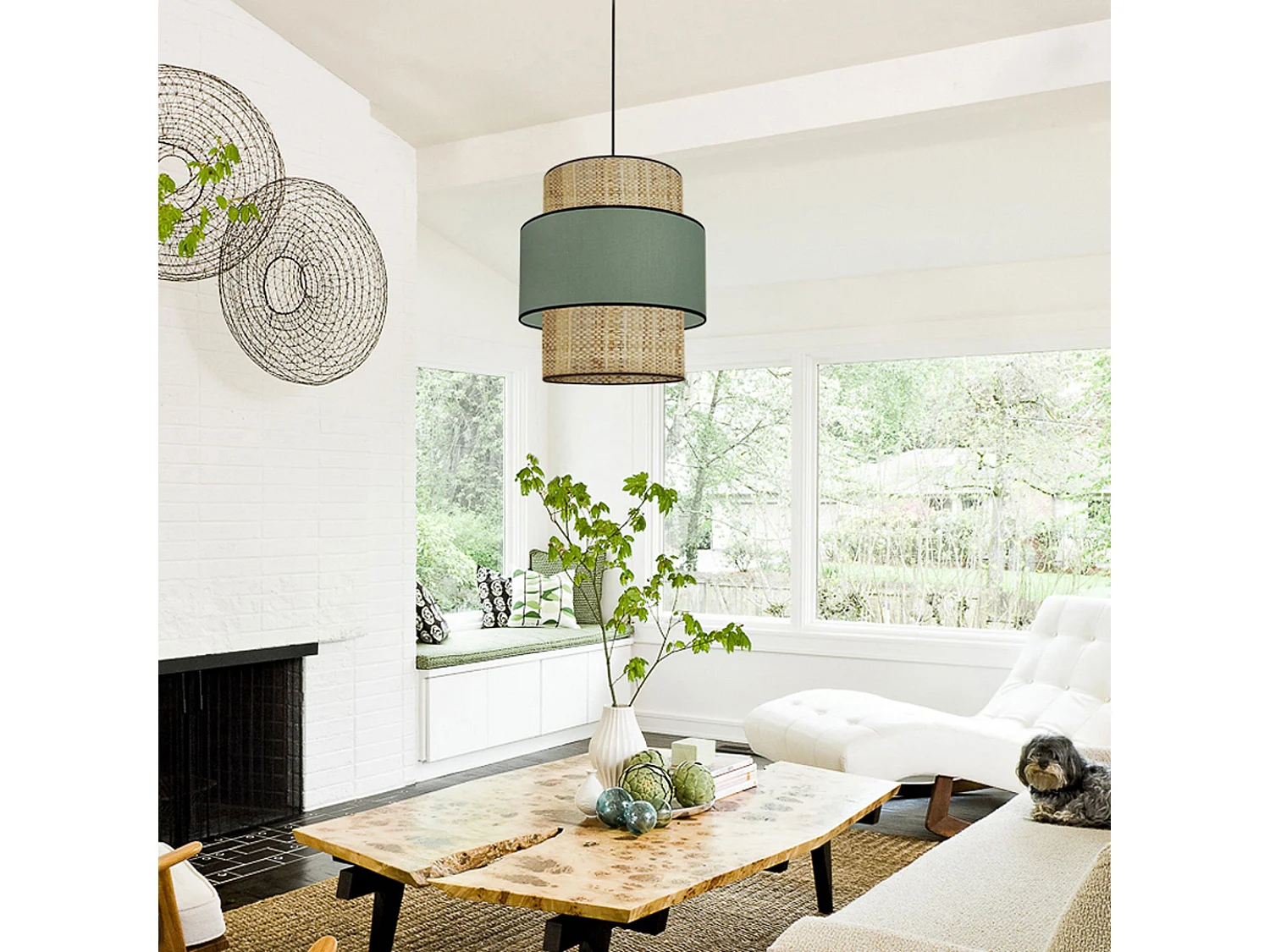 Suspensão TOSEL  COCHIN tecido cilindro óleo D40 x  H106  cm