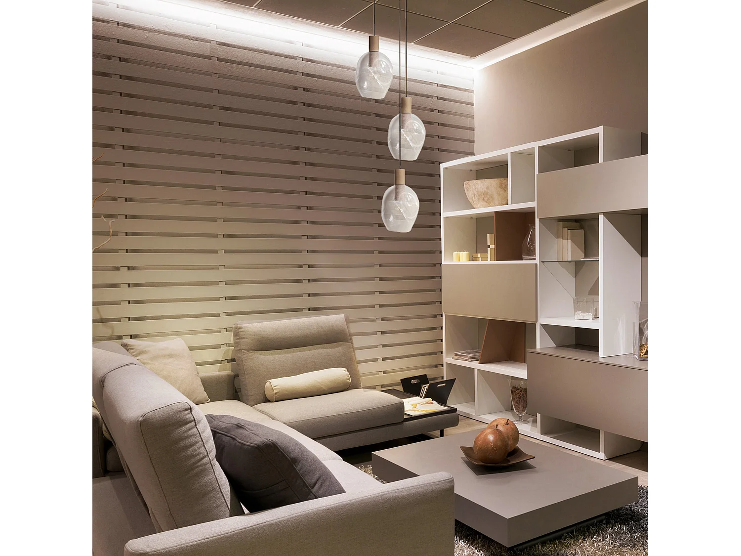 Lampadario metallo tondo 3 luci vetro VINGOLF cristallino D'40cm
