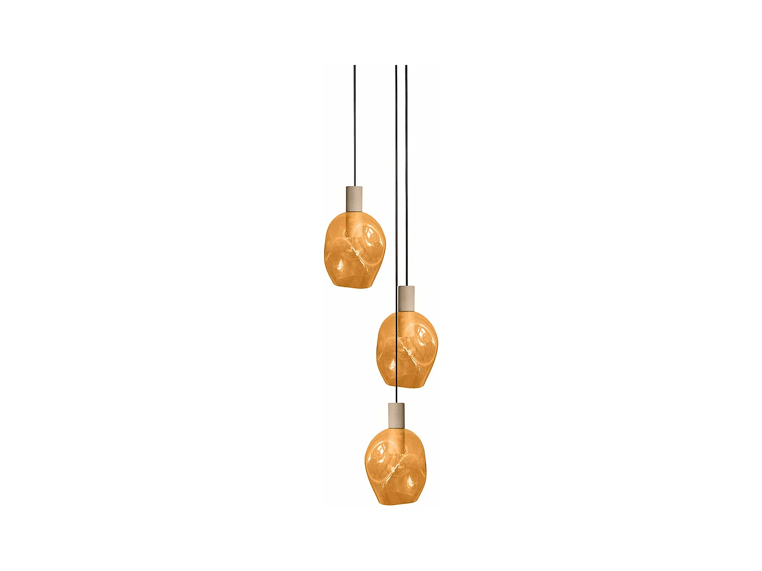 lustre bois 3 pendels verre bulléambre 100 cm..