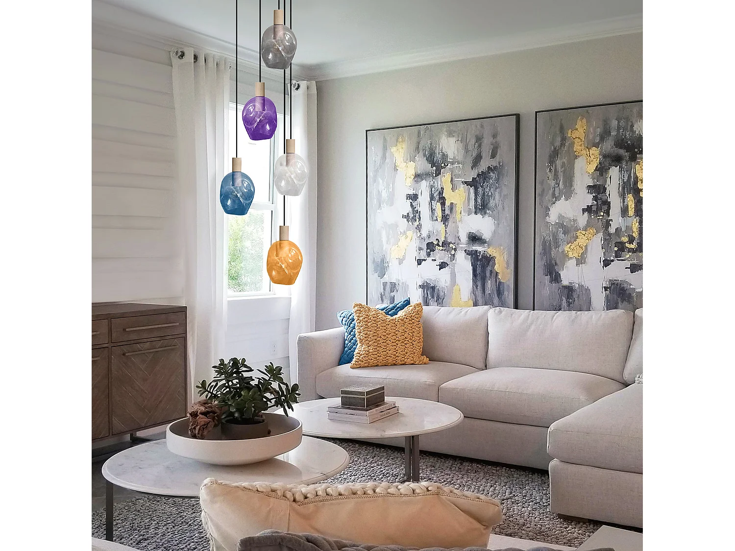 Lámpara de Araña  TOSEL ,madera y cristal ,natural, P 12,5xD11xD 29,5cm