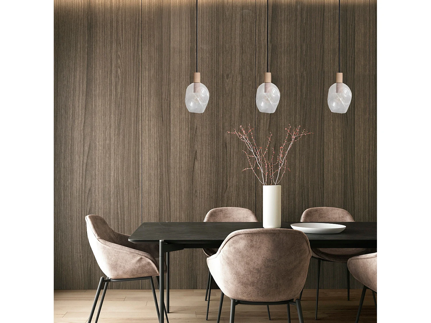 Lámpara de Araña  TOSEL ,madera y cristal ,Transparente ,P 100xD20xD60 cm