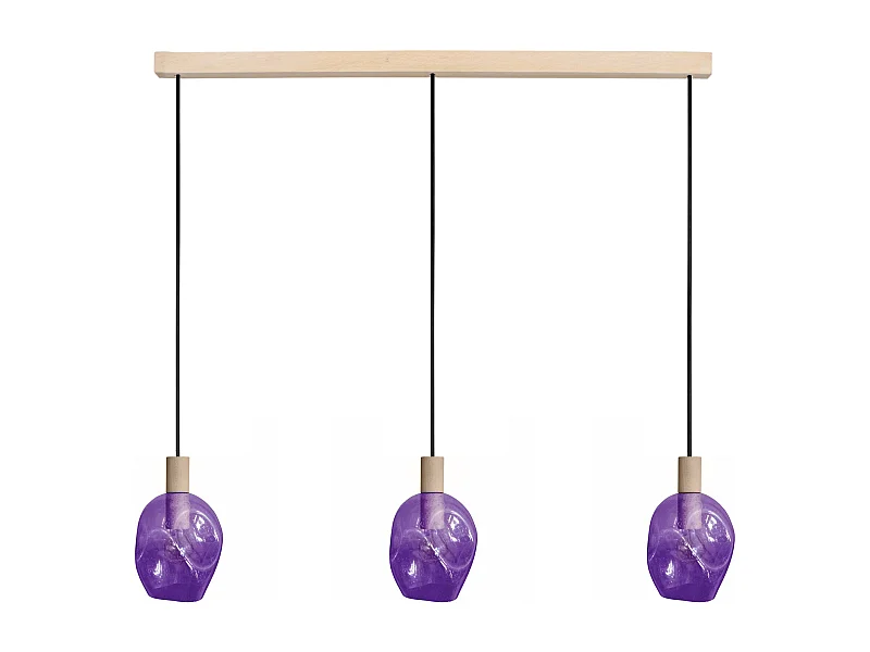 Lámpara de Araña  TOSEL ,madera y cristal ,violeta ,P100xD 20xD60cm