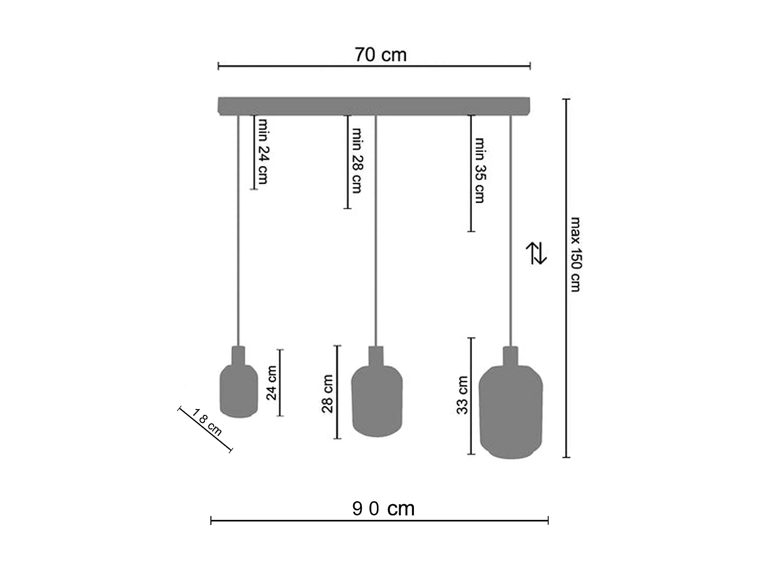 Suspensão TOSEL  SVALBARD SMB vidro bar amarelo D60 x  H100  cm