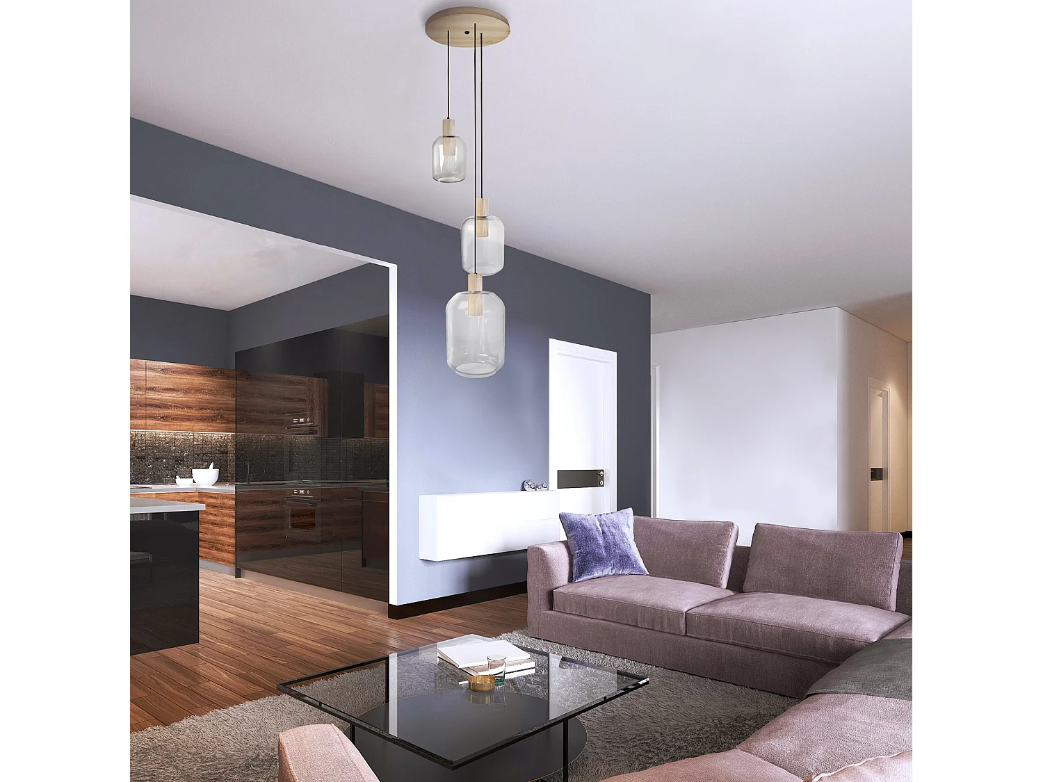 Suspensão TOSEL  SVALBARD SMB vidro conjunto céu azul D60 x  H100  cm