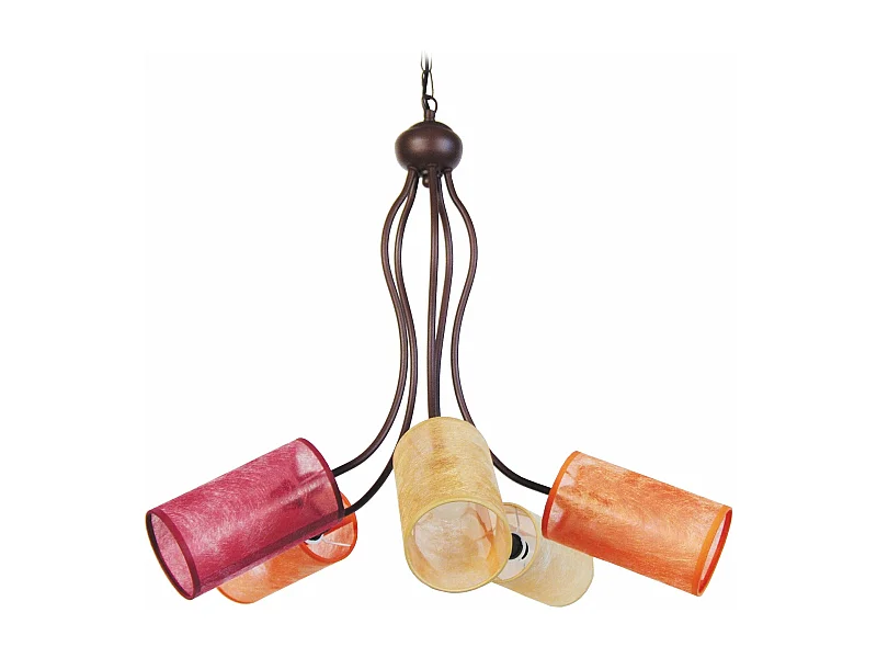 Lustre 5 bras métal  marron,multicoleur 100 cm.
