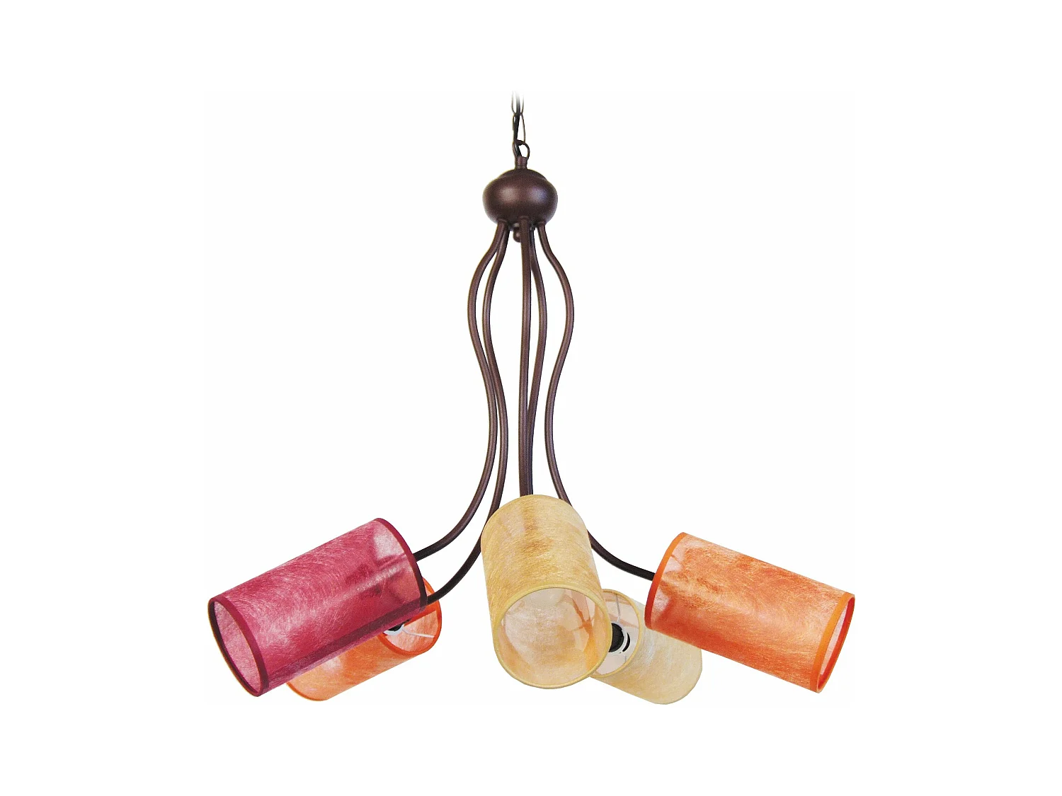 Lustre 5 bras métal  marron,multicoleur 100 cm.