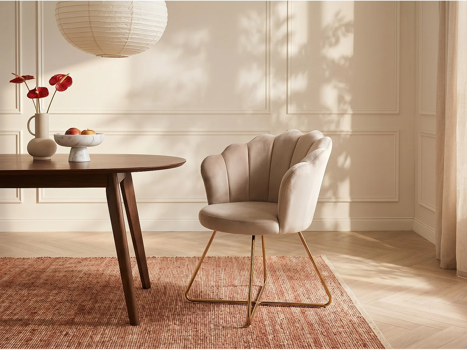Chaise en velours et métal - Beige et doré - FIORI II