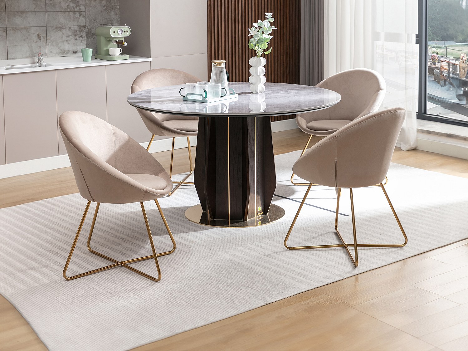 Vente-unique Stuhl - Samt & Goldfarbenes Metall - Beige - Burban