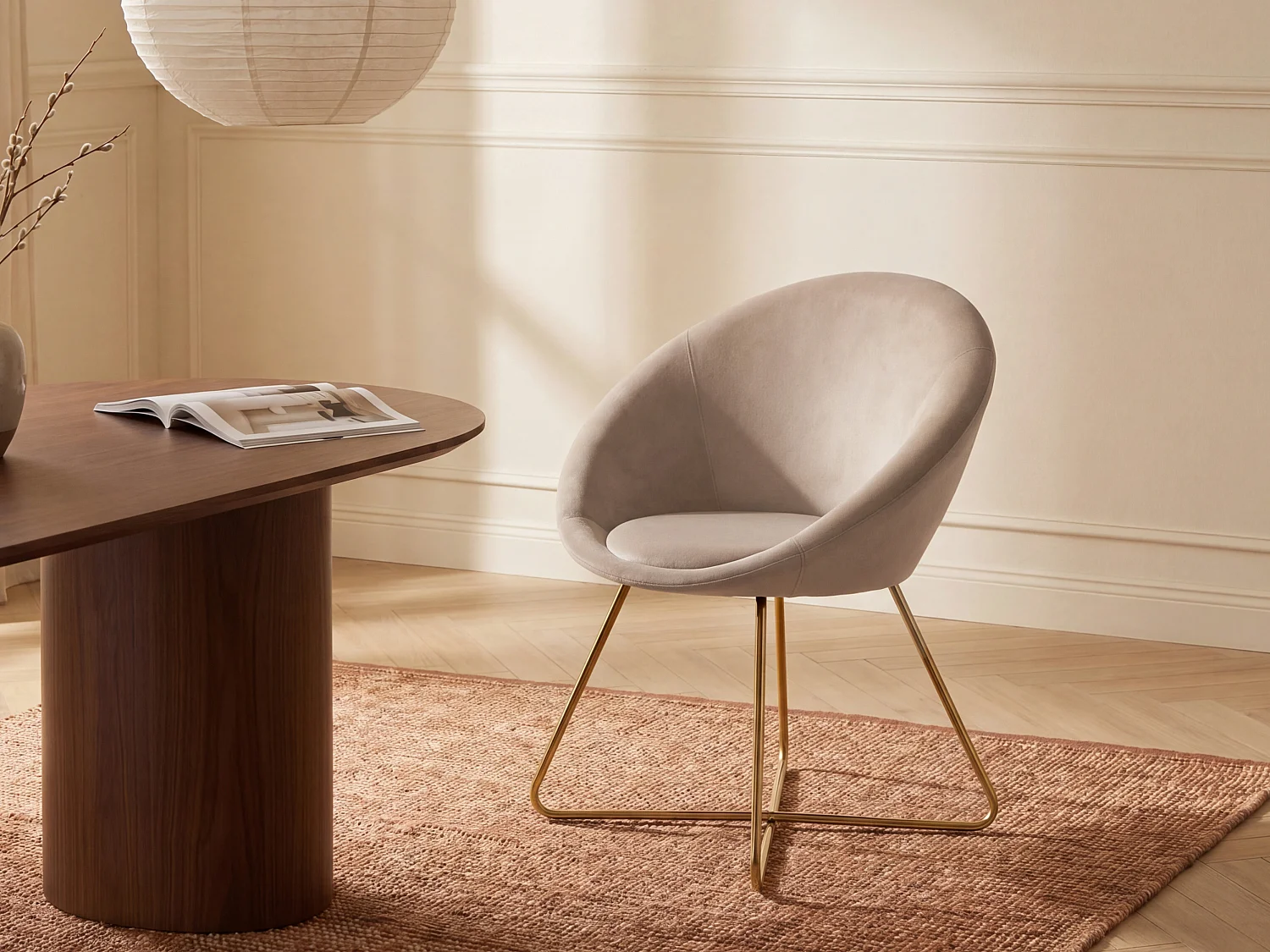 Chaise en velours et métal doré - Beige - BURBAN