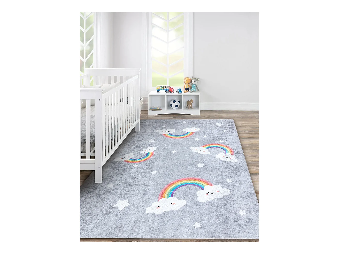 JUNIOR 52063.801 tapijt wasbaar Regenboog, wolken voor kinderen antisl 120x170 cm