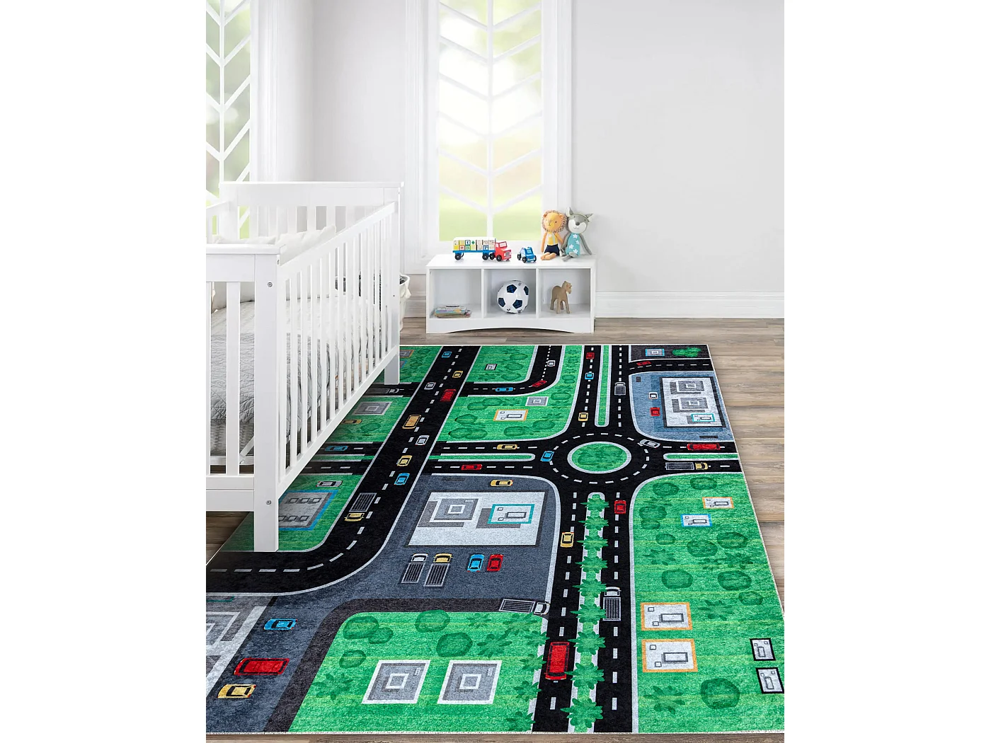 JUNIOR 52052.802 Stadt, Straßen für Kinder Anti-Rutsch - grün / sch 80x150 cm