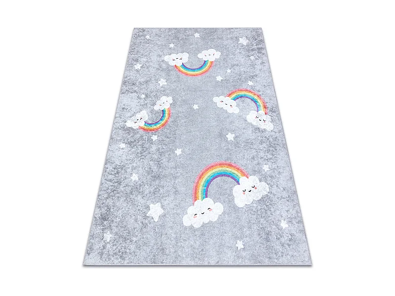 JUNIOR 52063.801 Regenbogen, Wolken für Kinder Anti-Rutsch - grau 80x150 cm