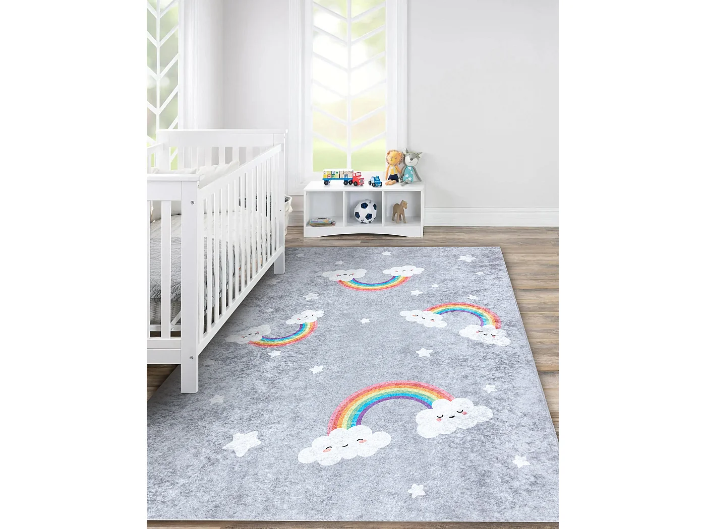 Tapis lavable JUNIOR 52063.801 Arc-en-ciel, nuages pour les enfants an 80x150 cm
