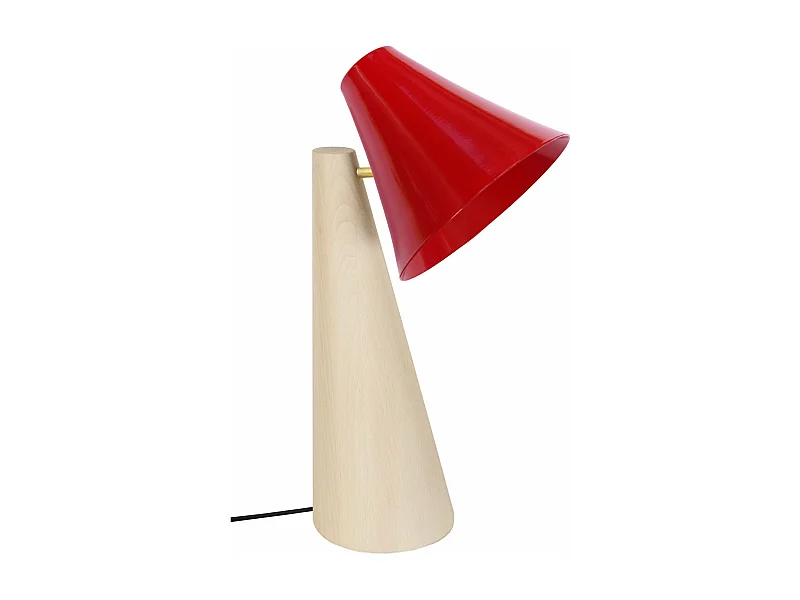 Lampe de bureau conique bois  naturel,rouge 42 cm.