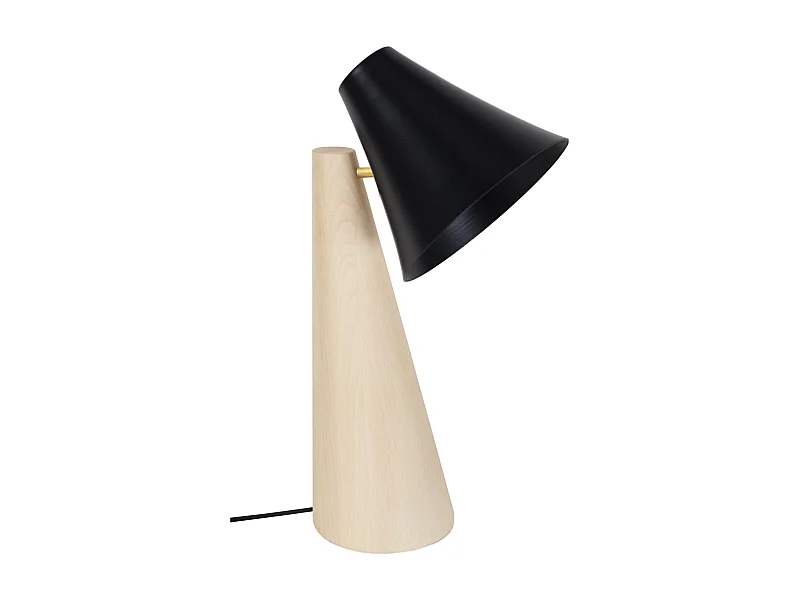 Lampe de bureau conique bois  naturel,noir 42 cm.